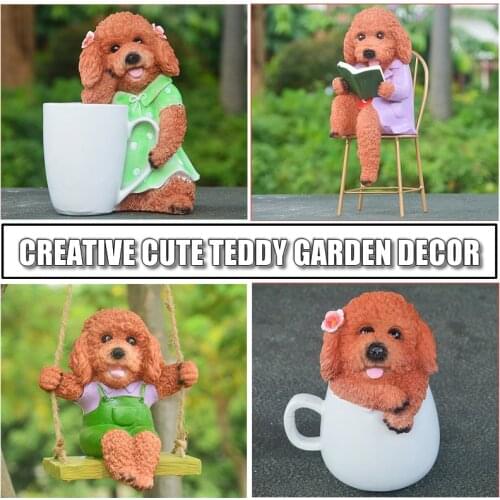 Creative Cute Teddy Dog Garden Decor Statue Resin Ornaments Swing Hang On Tree Decorative Pendant Indoor Outdoor Decor Ornament