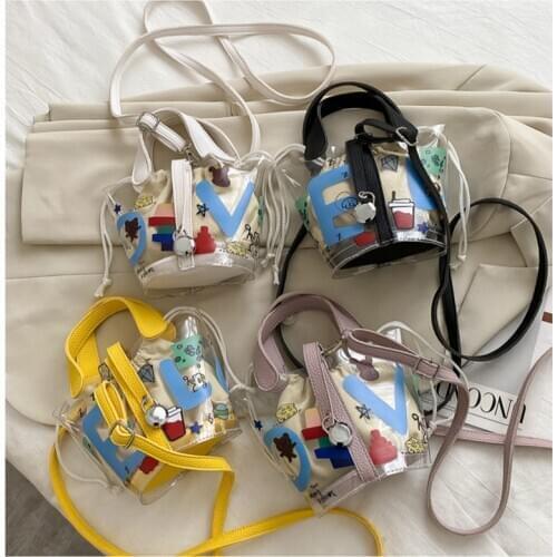 Summer Small Bag Graffiti All-match Portable Bucket Shoulder Messenger Bag Transparent Cute Animal Canvas Childrens Bag