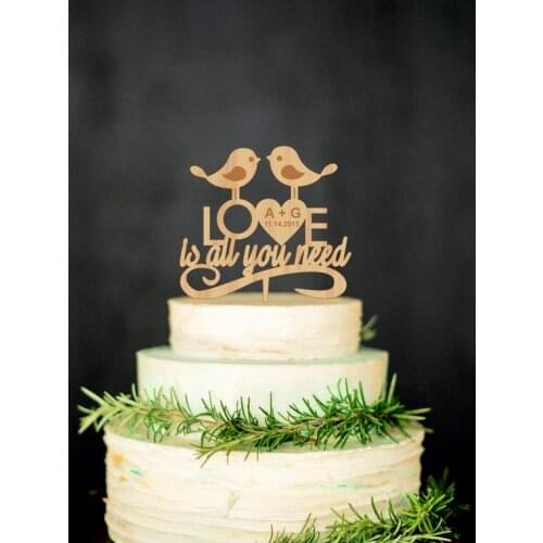 Love Bird Cake Topper Wedding Cake Topper Love Is All You Need Cake Topper Wooden Cake Topper
