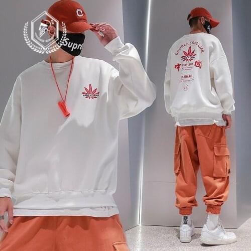 Men Fashion Loose Print Round Collar Casual Pullover Hip Hop Sweatshirts