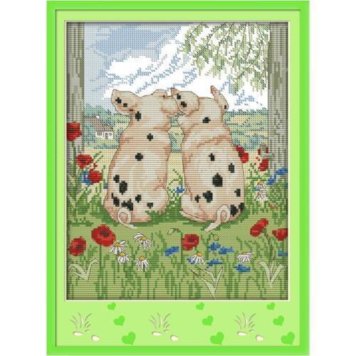 The pig couples cross stitch kit 14ct 11ct pre stamped canvas cross stitching animal embroidery DIY handmade needlework