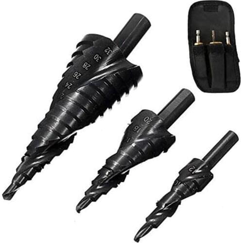 3PCS 4-32MM HSS Cobalt Step Drill Bit Set Nitrogen High Speed Steel Spiral for Metal Cone Triple-Cornered Shank Hole Cutter