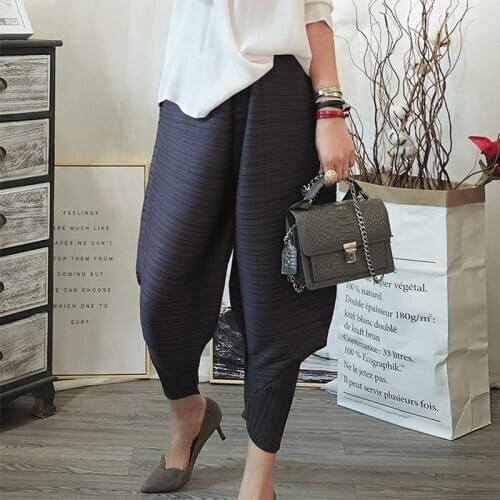 2020 autumn winter Korean trousers Miyake pleated wide leg harem pants plus size women casual Ankle-Length lantern flare pants