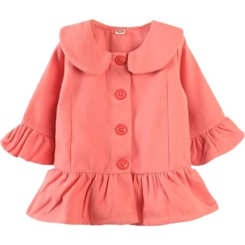 2020 Fashion 1-6Y Kids Girls Dress Fishtail Edge Coat Flare Long Sleeve Orange Solid Color Lapel Button Coat Fall Winter Outwear