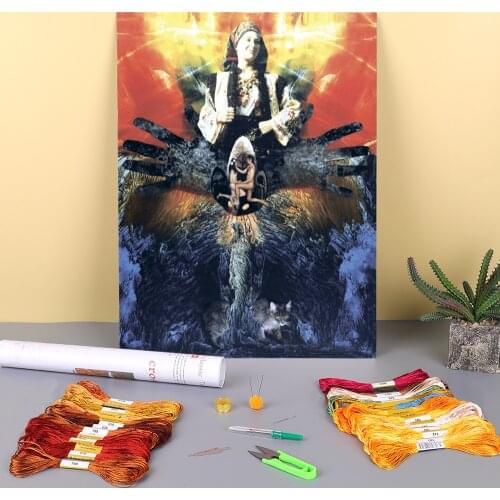 Landscape Witch Pre-Printed 11CT Cross-Stitch DIY Embroidery Full Kit DMC Threads Knitting Handicraft Needlework Floss