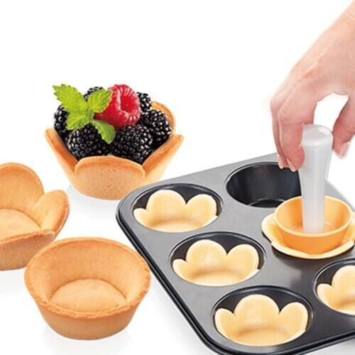 Plastic Pastry Tamper Tart Shell Molds Tart Cutter Flower/Round Dough Cookie Cutter Set Cupcake Muffin Mold Bakeware Cake Tools