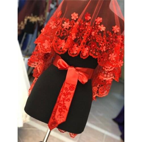 Luxury bridal veil set 3D flower and glitter decorated henna night wedding wedding marriage accessory burgundy red color 2021 mo