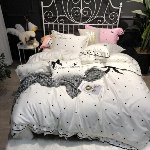 White egyptian cotton luxury Bedding Set queen king size bed set Bedsheets linen white with black spots Duvet cover set
