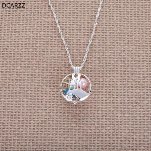 Nightmare Before Christmas Jack and Sally Pendant Pearl Cage Necklace Women Pearls Silver Plated Necklace Jewelry Wholesale