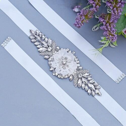 ZMS480 Chiffon Flowers Bride Belt with Rhinestone and Beads Wedding Bachelorette Party Girl Clothes Decoration Woman Shiny Sash