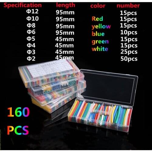 160 Pieces / Box Set Polyolefin Heat Shrinkable Tube, Shrinkable Wire and Cable Insulating Sleeve Tube, Electronic Parts