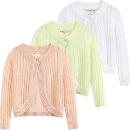 Summer Thin Girl Knit Cardigan Girl Knit Cardigan Childrens Clothing Hollow Childrens Jacket Baby Sweater Sunscreen Pure Cotton
