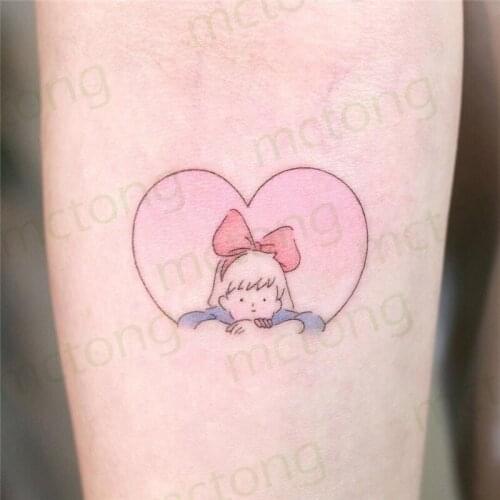 Waterproof Temporary Tattoo Sticker Pink Heart Lovely Bowknot Cartoons Girl Art Fake Flash Tatoo Tatouage for Girl Women Men