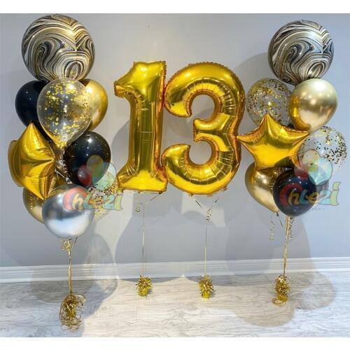 11pcs Birthday Balloons 40inch Gold Number balloon Chrome metal latex Helium globos Birthday Party Decoration Kids adult shower