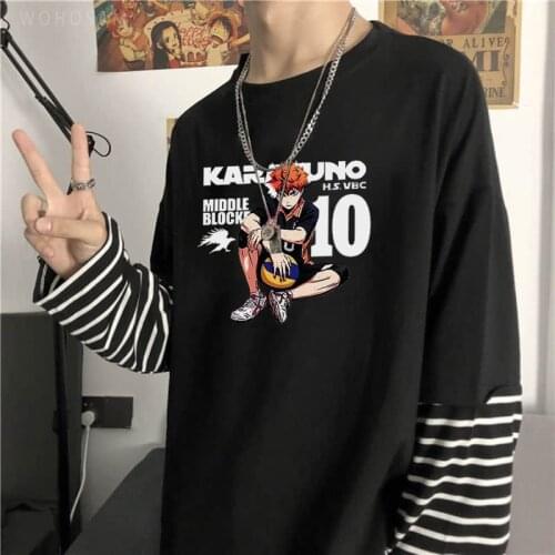 Japan Anime Haikyuu Hinata Shoyo Print T Shirts Harajuku Manga Cartoon Funny High School Boys Summer Unisex Long Sleeve T-Shirt
