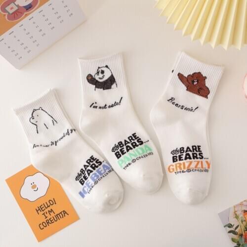 New women Socks White happy funny cute cartoon bear panda socks hipster sox kawaii woman cartoon anime Sock Streetwear