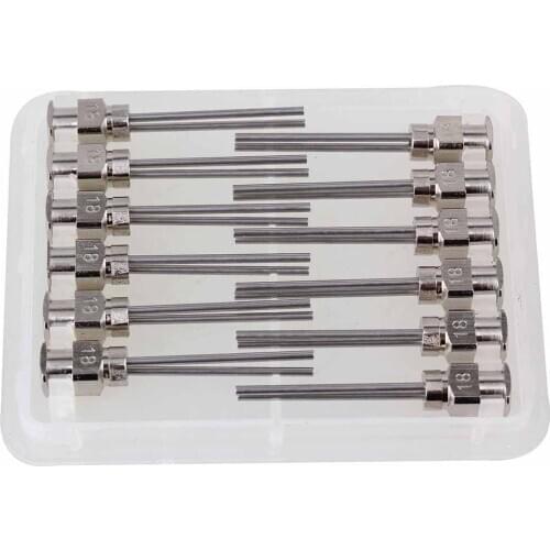 1Inch 13~25Ga Silver Stainless Steel Industrial Liquid Syringe Dispensing Needle with Double Blunt Tips Pack of 12
