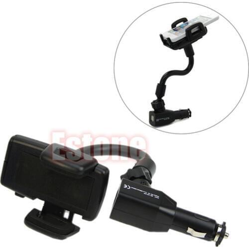 High Quality New 1 Pc Auto Car Cigarette Lighter Mount Stand Holder + 2 USB Port Charger For Cell Phone