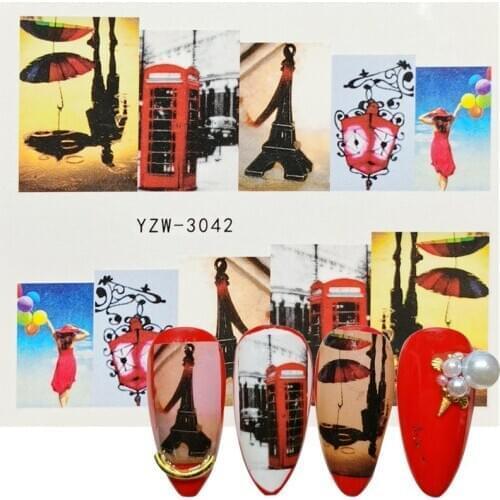 Full Wrap Nail Art Slider Transfer Water Decals Eiffel Tower Nail Sticker Balloon Watermark Nail Decor Sexy Girl Summer