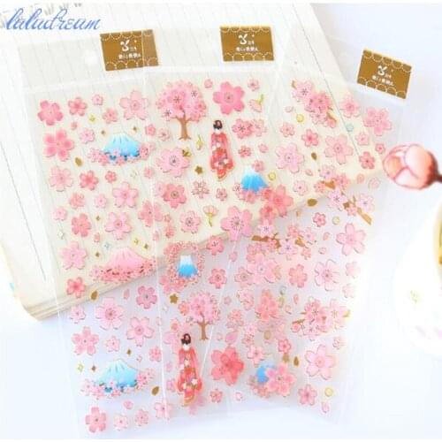 3 Sheet High Quality Waterproof Stickers Romantic Cherry Blossoms DIY Stickers Decorative Scrapbooking Diary Album Stick Label