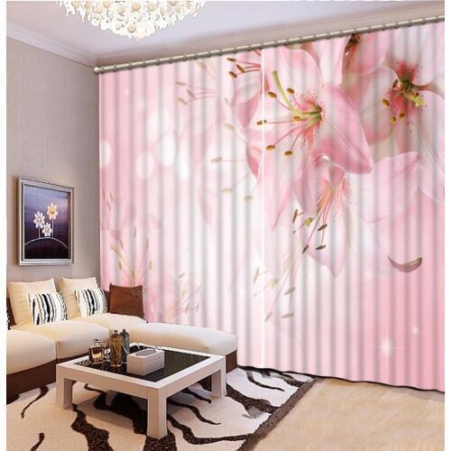 3D Curtain Decoration Window Curtain Pink Lily Flowers Curtains Living Room Custom Photo Printing Curtains For Bedroom