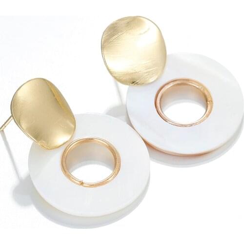 AENSOA 2021 Geometric Shell Pendant Earrings For Women Girls Vintage Charm Round Alloy Irregular Dangle Drop Earring Jewelry