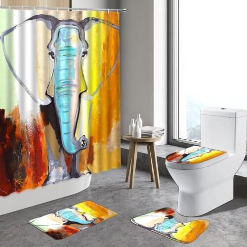 African Elephant Shower Curtain American Modern Abstract Art Oil Painting Wild Animal Home Decor Bathroom Set With Non-slip Rug