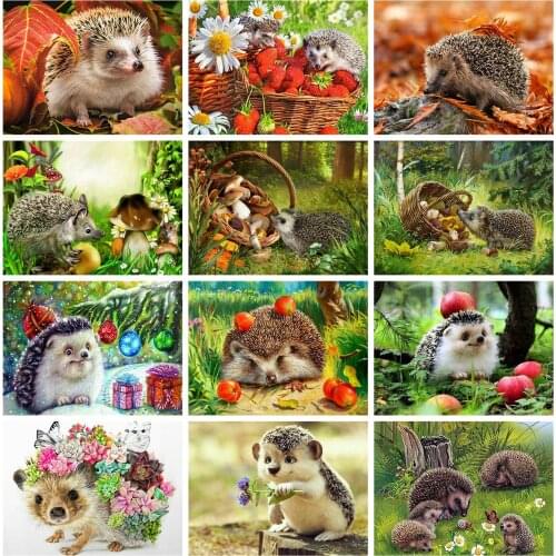 Huacan 5D DIY Diamond Painting Full Square Hedgehog Succulents Mosaic Diamond Embroidery Autumn Animal Needlework