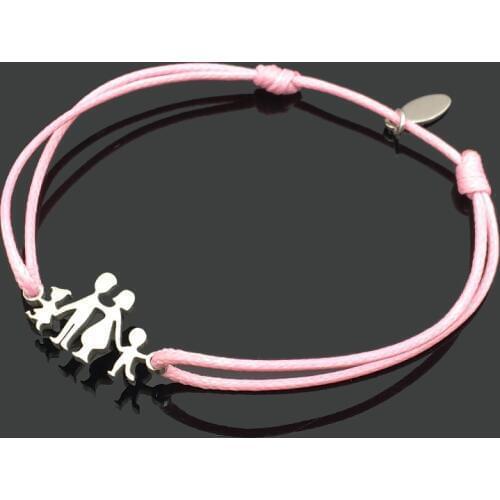 Love Family Stainless Steel Charm Wish Bracelet Hand by Hand Family Stainless Steel Pendant Adjustable String Gift Bracelet