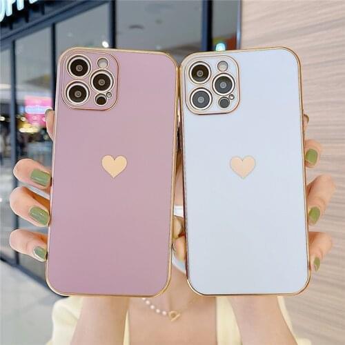 LUPWAY Electroplating Love Heart Phone Case For iPhone 12 11 Pro Max X XR XS Max 7 8 Plus SE 2020 Candy Color Matte Back Cover