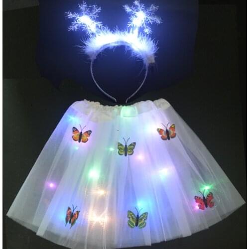 Child Girls Women Light LED Skirt Tutu Christmas Tree Hat Headwear Xmas Gift Elf Costume Cosplay Magic Fairy Stick New Year