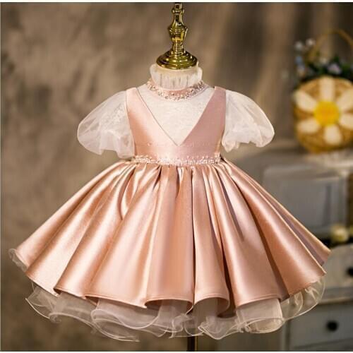 Baby Girl Clothes 1st Birthday Girls Beads Tutu Dress Pearl Lace Infant Baptism Evening Party Ball Gown Princess Kids Dresses