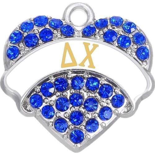 Eco-friendly Alloy Rhodium Plated Crystal Heart Shape Greek Letter Sorority Delta Chi Charm Societies Jewelry For Party Gifts