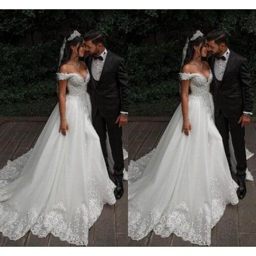 Elegant Applique Lace Wedding Dresses Mermaid Bridal Gowns With Detachable Train Off Shoulder Garden Robe De Mariee
