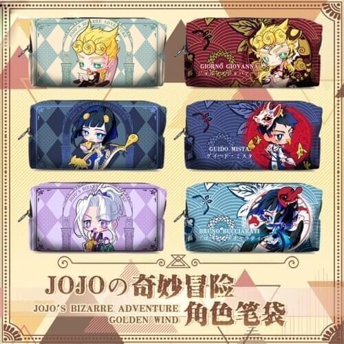 JoJos Bizarre Adventure Bruno Bucciarati Giorno Abbacchio Cartoon Stationery Pencil Box Pencil Case Storage Bag Student Cosplay