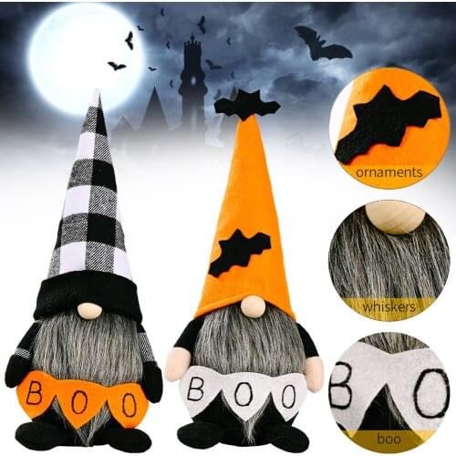 Halloween Dwarf Bat Hat Holding Pumpkin Rudolph Doll,High Hat Witch Faceless Old Man Decoration,Lovely Gnome Doll Decorations