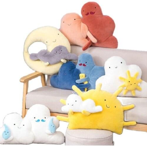 Kawaii Sun Cloud Pillow Cartoon Moon Raindrop Beard Cloud Pillow Cushion Creative Funny Cloud Family Plush Toy Sofa Home Decor