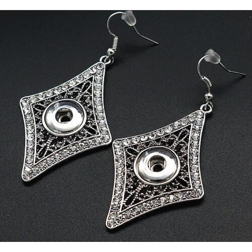 Fashion Rhinestone rhombus Drop earrings snap earrings fit 12MM snap buttons jewelry JA0014