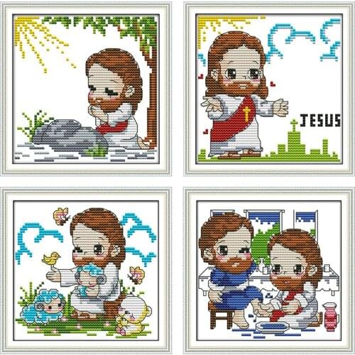 Cute Jesus Series Canvas DMC Cotton Thread Counted 11ct and 14ct Cross Stitch Kits Printed On Fabric Embroidery Set Needlework