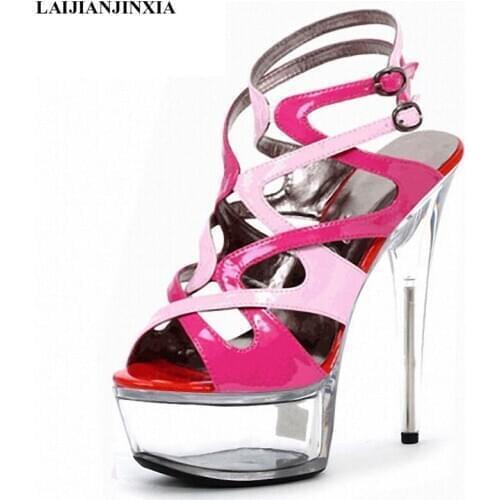 New 15 cm high heel shoes, stage show ultra high heel sandals, patchwork vamps, dancing shoes