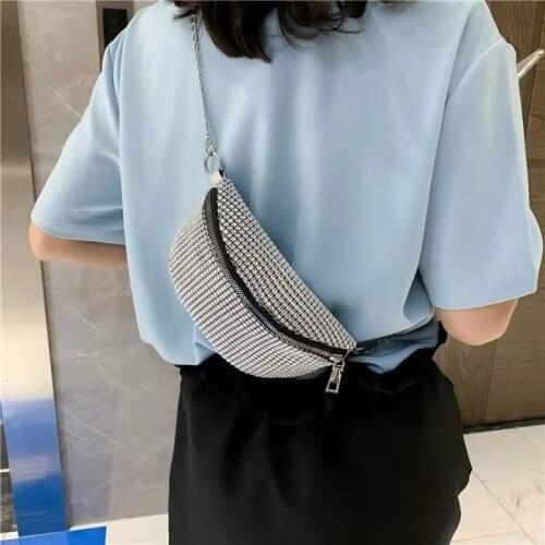 Sequins Waist Packs Shoulder Bag For Women Solid Color Shine Decoration 2021 Summer New Designer Nylon All-Match Cross-Body Bags