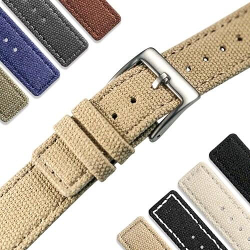 Hemsut Canvas Watch Bands Quick Release KHAKI Two Pieces Fabric Watch Straps Heavy Duty Buckle 18mm 20mm 22mm