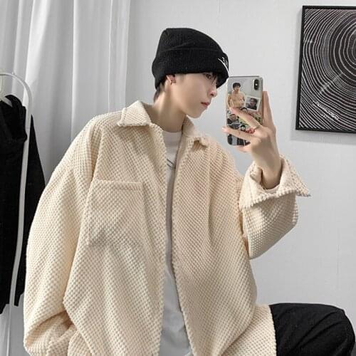 Mens Corduroy Shirts Khaki Long Sleeve Streetwear Shirts Korean Style Woman 2021 Autumn Winter Men Soft Cotton Shirt Clothes