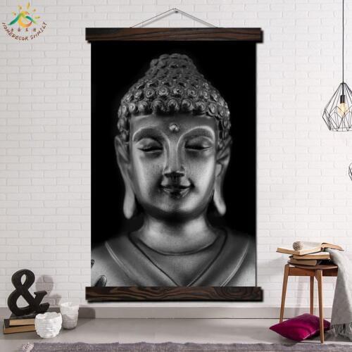 Silver Buddha Head Single Modern Wall Art Print Pop Art Picture And Poster Solid Wood Hanging Scroll Canvas Painting Home Decor
