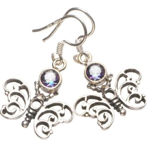 Natural Chalcedony Butterfly Handmade Unique 925 Sterling Silver Earrings 1 1/4" T5233