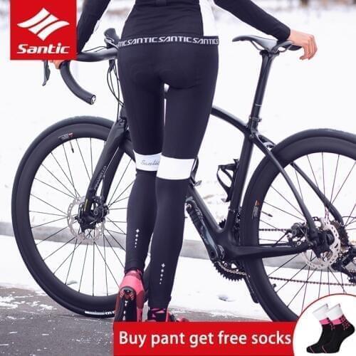 Santic Profession 4D Padded Women Cycling Pants Autumn Winter Keep Warm MTB Mountain Bike Tights Windproof Bicycle Sport Trouser