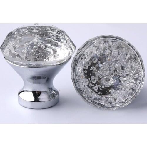 30mm modern simple transparent bubble glass crystal drawer tv cabinet bathroom cupboard knob pull handle silver chrome