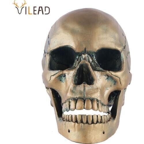 VILEAD Golden Skull Head Resin Crafts Home Decoration Aquarium Ornament Personalized Desktop Decoration Fireplace Loft Crafts