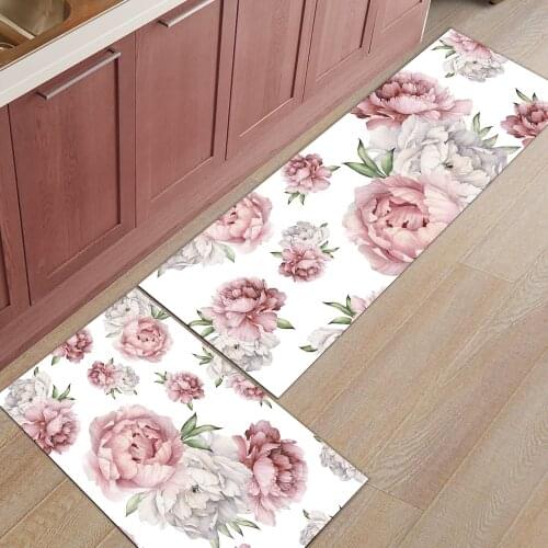 Vintage Flowers Watercolor Kitchen Mat Entrance Doormat Christmas Home Decoration Living Room Carpet Bathroom Anti-slip Rug