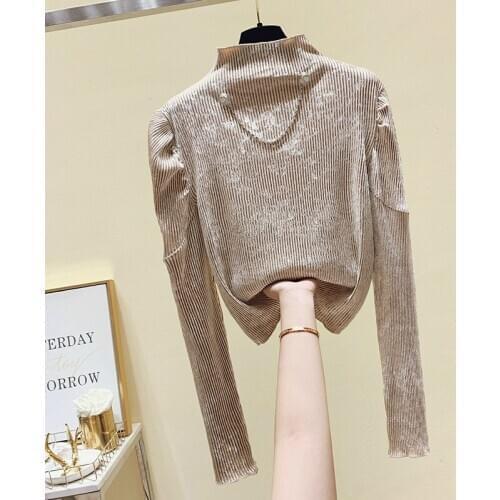 2020 Autumn and Winter New Long Sleeve T-shirt Female Puff Sleeve Turtleneck Shirt Womens All-match Basic Tops